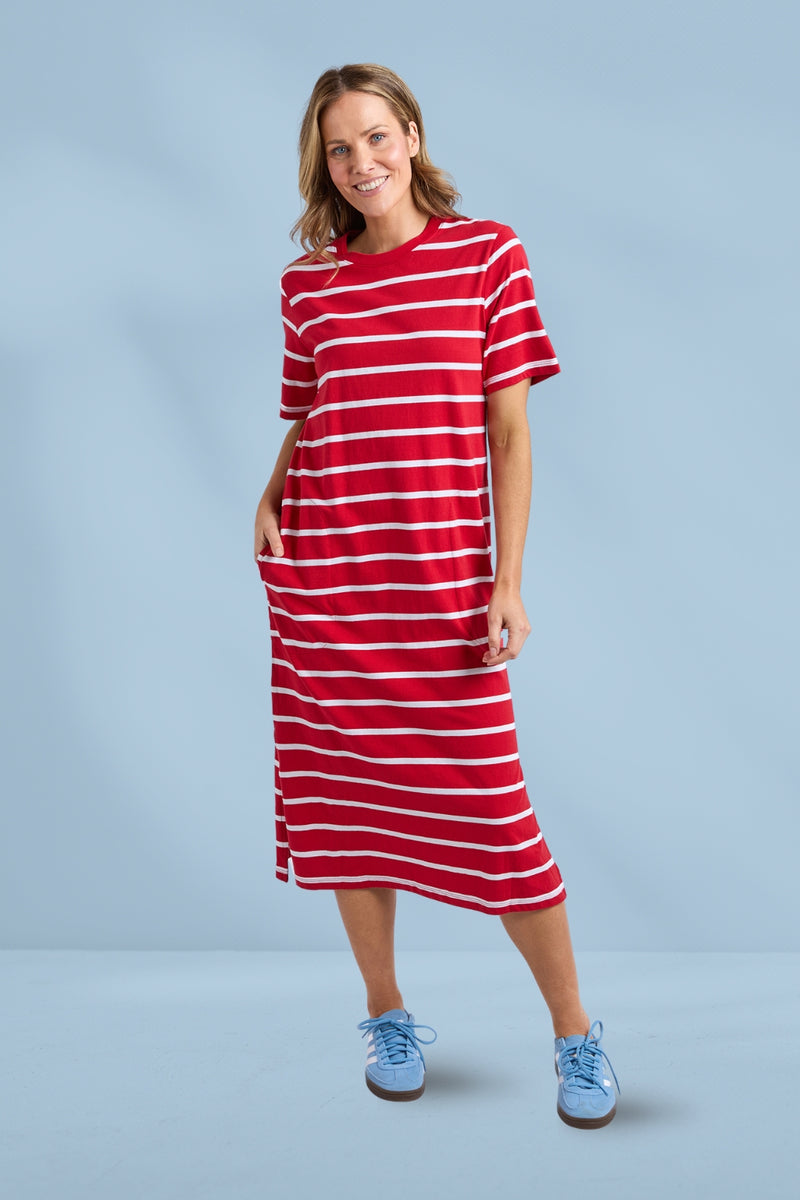 Elm Crimson Tee Dress Cranberry White Stripe Elm