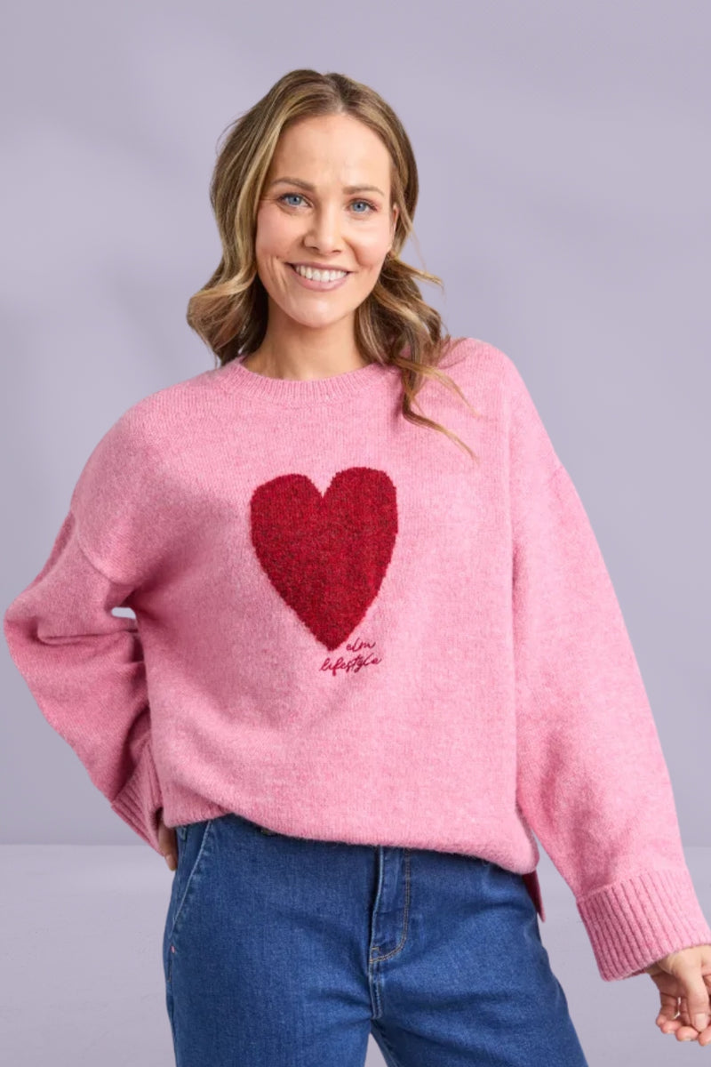 Elm Intersia Heart Knit Quartz Pink Elm