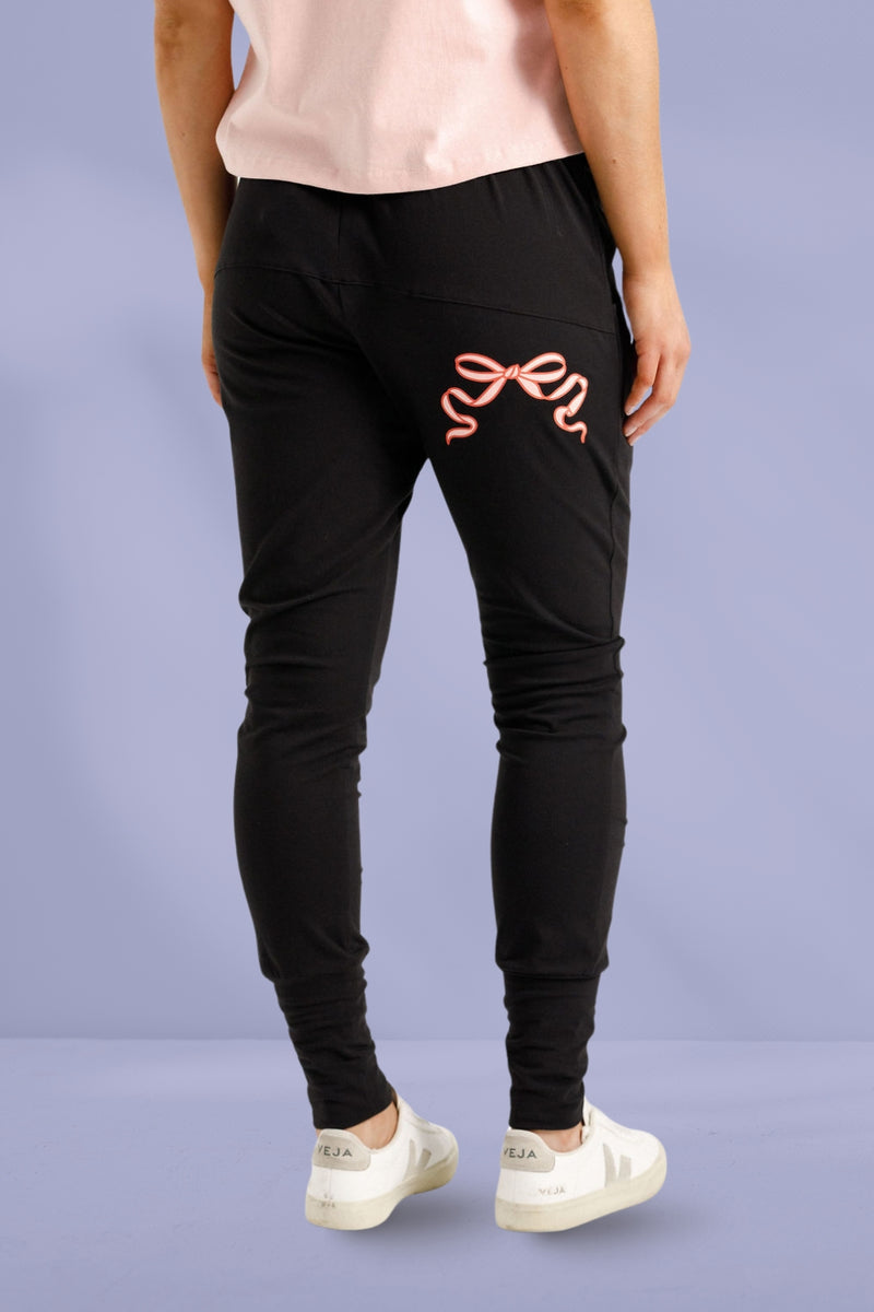 Homelee Apartment Pants Black With Blossom Berry Bow Home-Lee