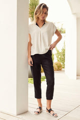 Marco Polo Short Sleeve Open Neck Top Linen From BoxHill