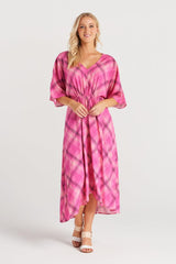 Seduce Taytum Dress Hot Pink Check From BoxHill