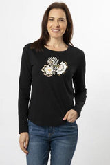 Stella and Gemma Folk Floral Long Sleeve T Shirt Black From BoxHill