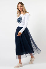 Stella and Gemma Navy Doily Long Sleeve Tee White From BoxHill