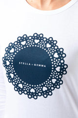 Stella and Gemma Navy Doily Long Sleeve Tee White From BoxHill