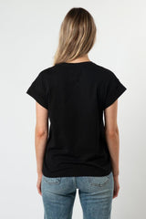 Stella and Gemma Silver Logo Cuff Sleeve T-Shirt Black From BoxHill