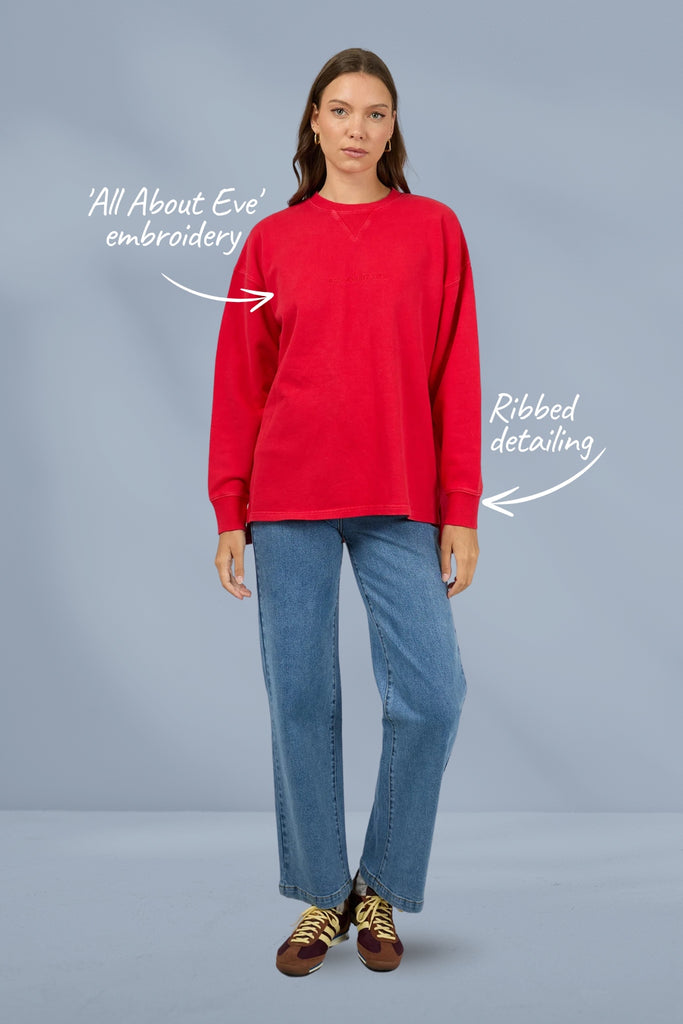 All About Eve AAE Washed Relaxed Crew Scarlet From BoxHill