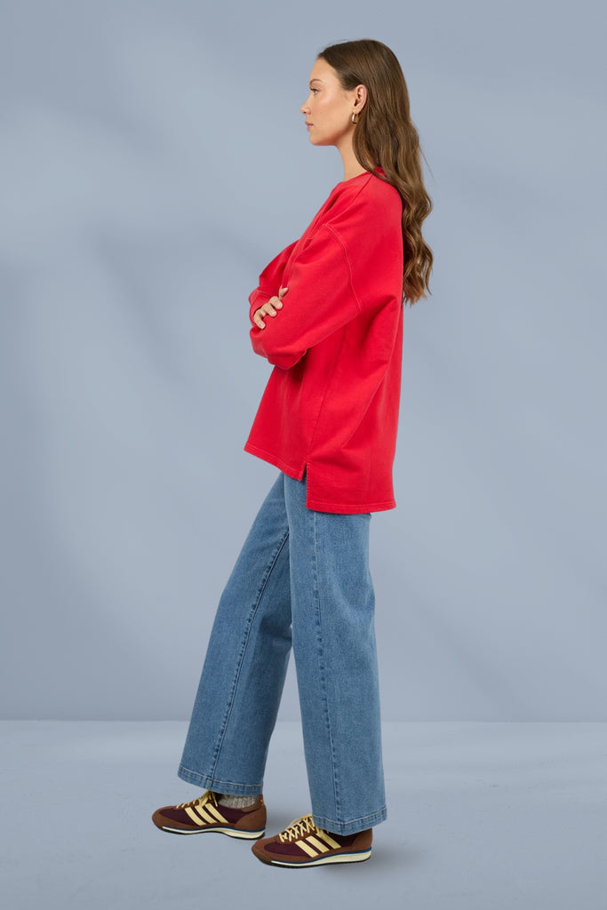 All About Eve AAE Washed Relaxed Crew Scarlet From BoxHill