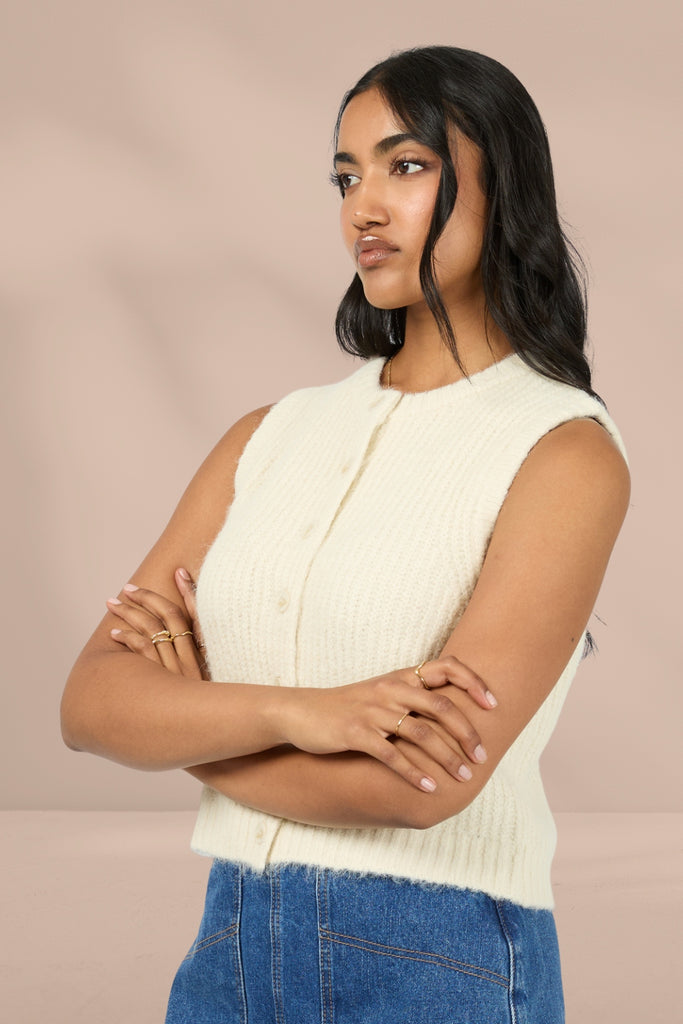 All About Eve Aya Knit Vest Vanilla From BoxHill