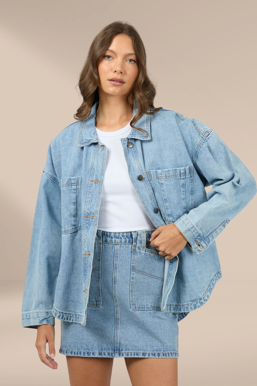 denim shacket pretty little thing shacket