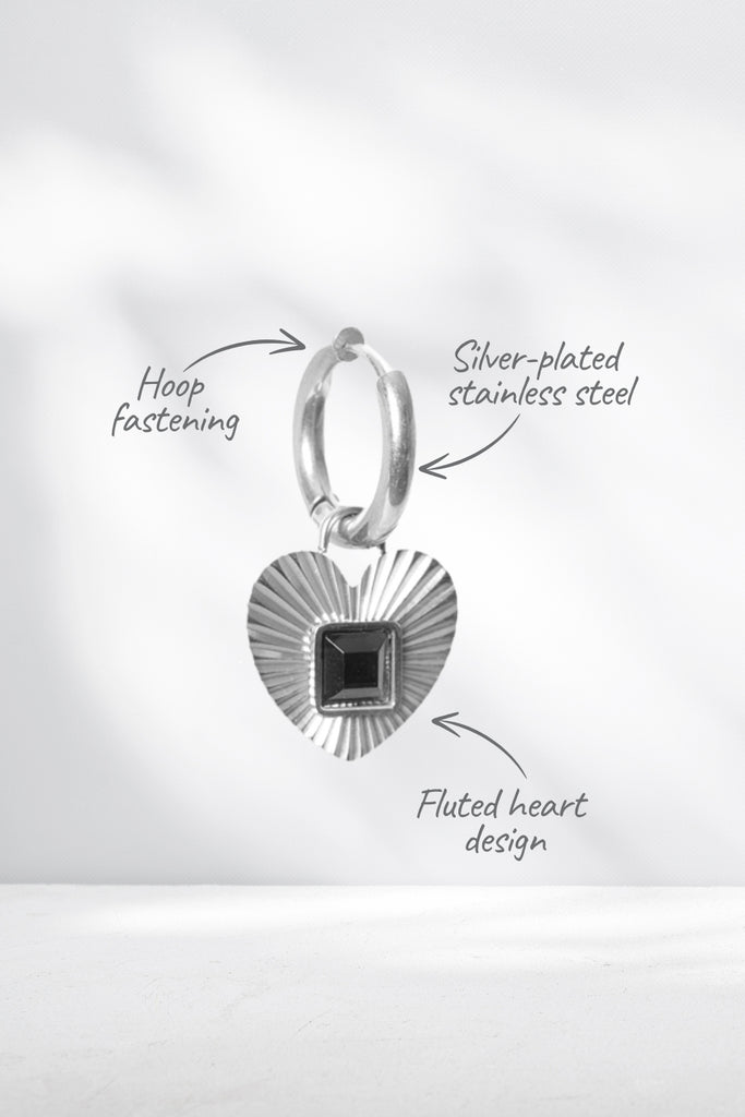 Antler Midnight Embrace Fluted Heart Earrings Silver From BoxHill