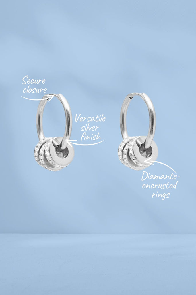 Antler Runaway Hoop Earrings with Diamante Rings Silver From BoxHill
