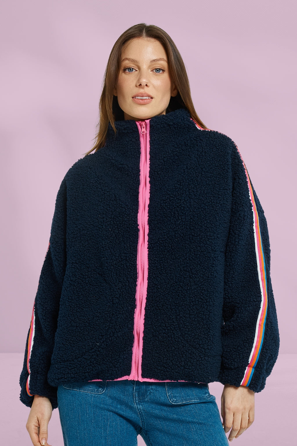 Betty Basics Aubrey Fleece Jacket Navy Rainbow Betty Basics