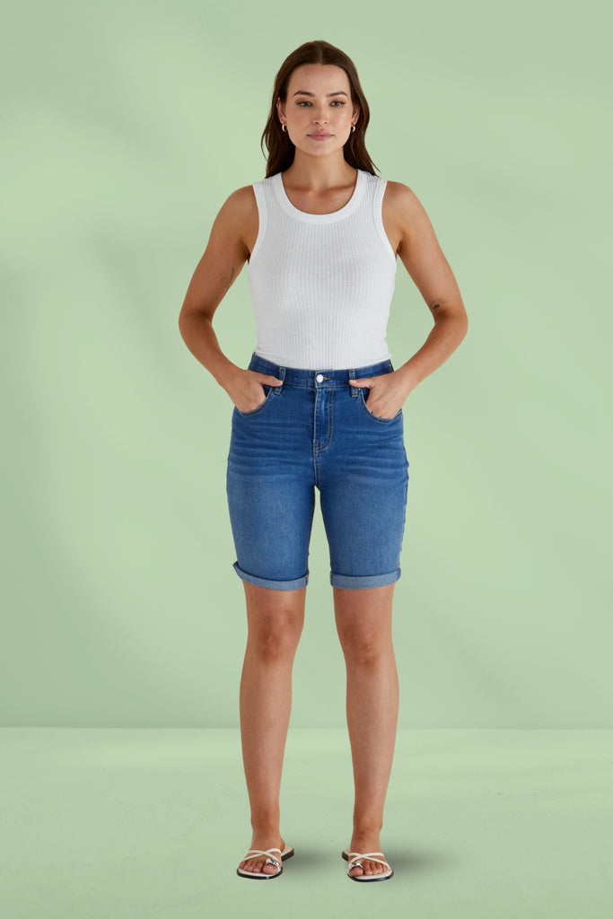 Betty Basics Bonnie Bermuda Shorts Denim Indigo Mix From BoxHill