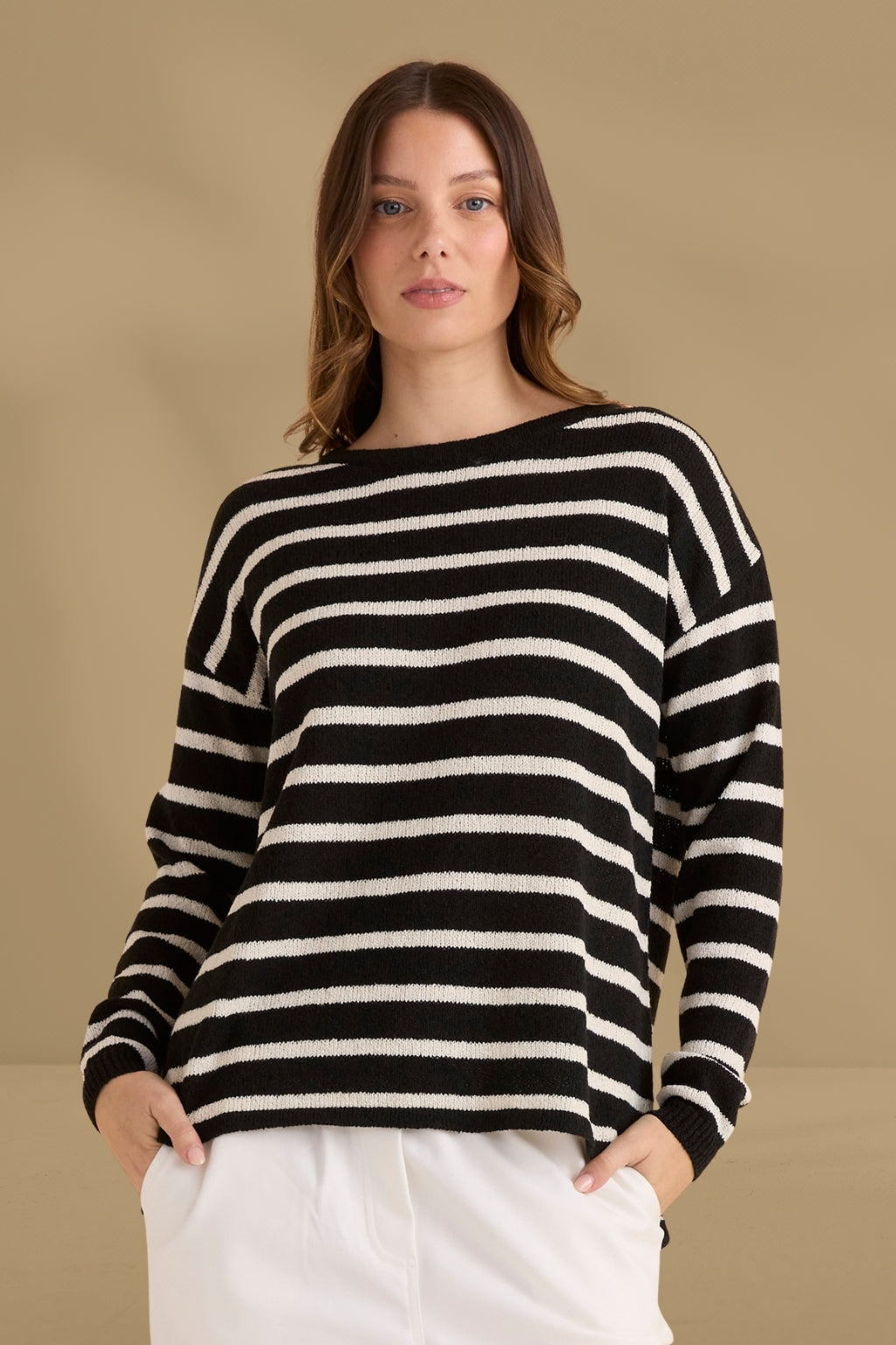 Betty Basics Bradford Knit Top Cream Black Betty Basics