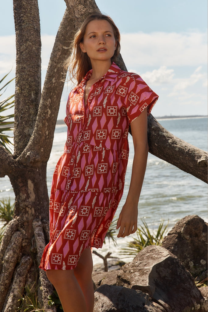 Betty Basics Copacabana Shirt Dress Sardina Geo Print From BoxHill