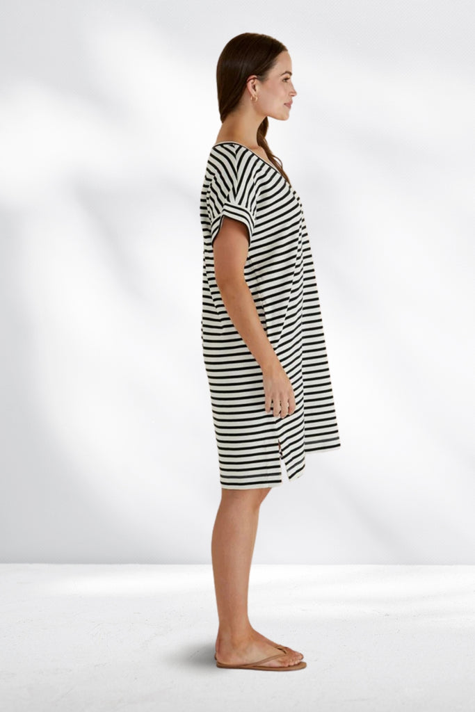Betty Basics Elise V Neck Rib Dress White Black Stripe From BoxHill