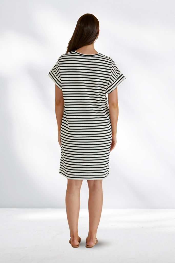 Betty Basics Elise V Neck Rib Dress White Black Stripe From BoxHill