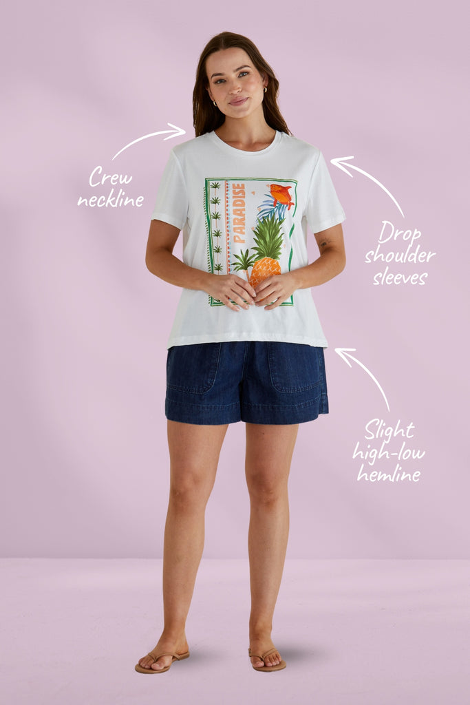 Betty Basics Ellia Crew Tee Paradise Beach Print White From BoxHill