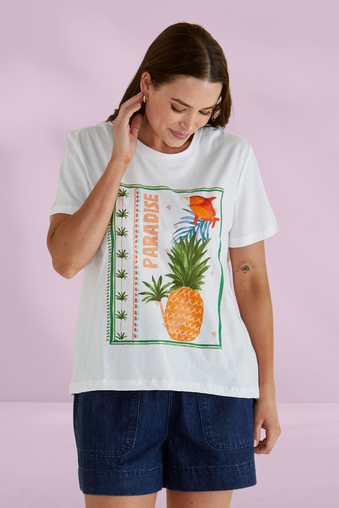Betty Basics Ellia Crew Tee Paradise Beach Print White From BoxHill