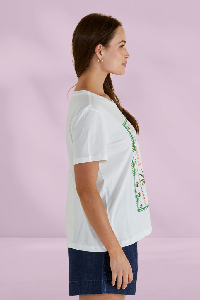 Betty Basics Ellia Crew Tee Paradise Beach Print White From BoxHill