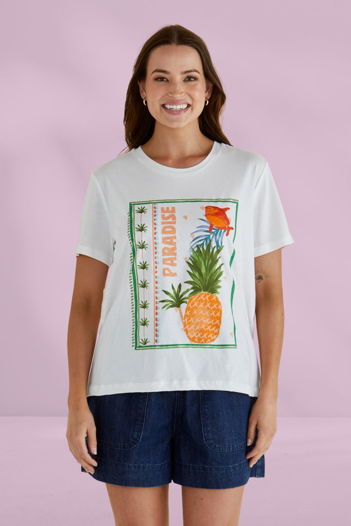 Betty Basics Ellia Crew Tee Paradise Beach Print White From BoxHill