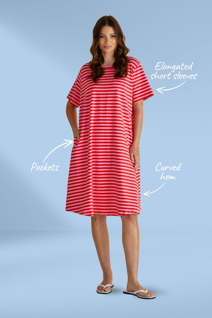 Betty Basics Eloise T Shirt Dress Pink Red Stripe From BoxHill