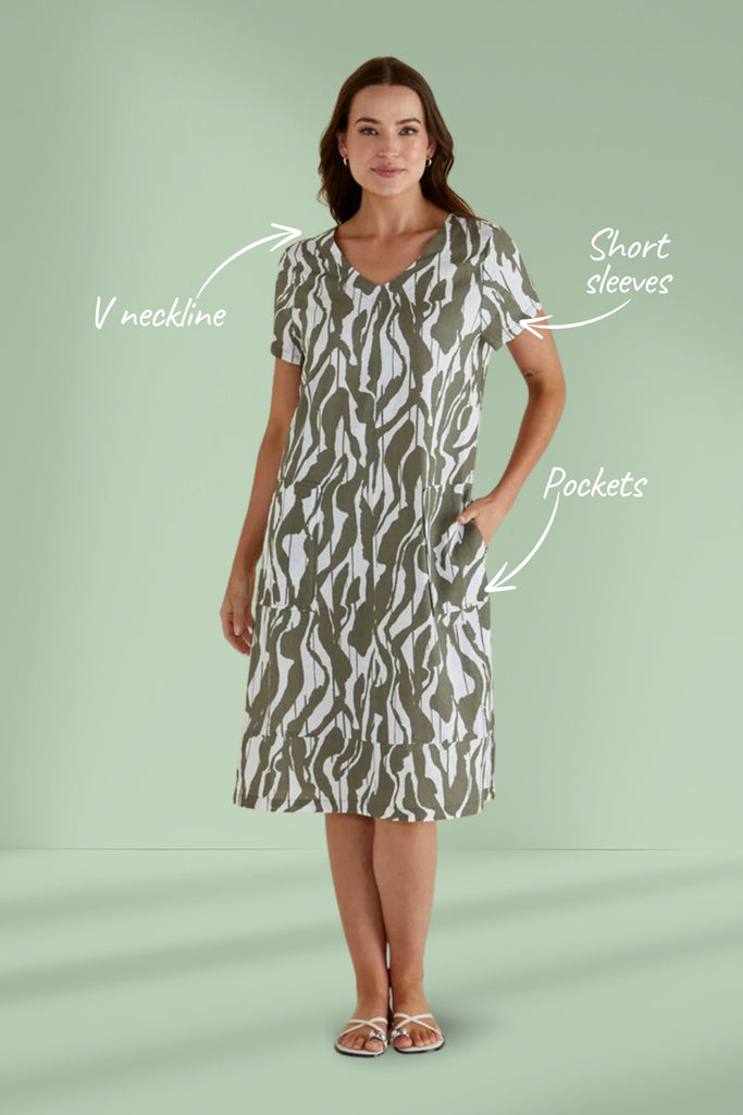 Betty Basics Elwood Dress Olive Geometric Print From BoxHill