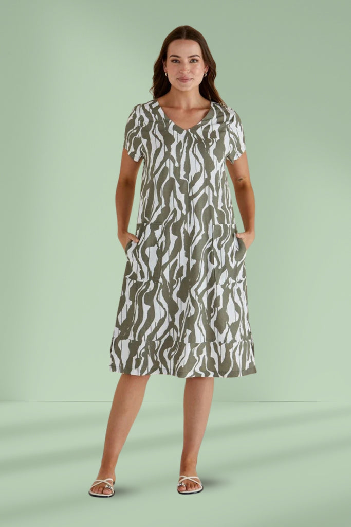 Betty Basics Elwood Dress Olive Geometric Print From BoxHill