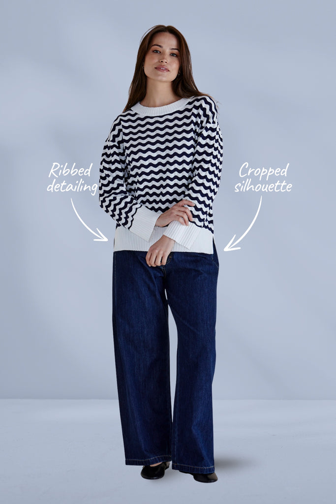 Betty Basics Ember Knit Jumper Navy Wave Stripe From BoxHill