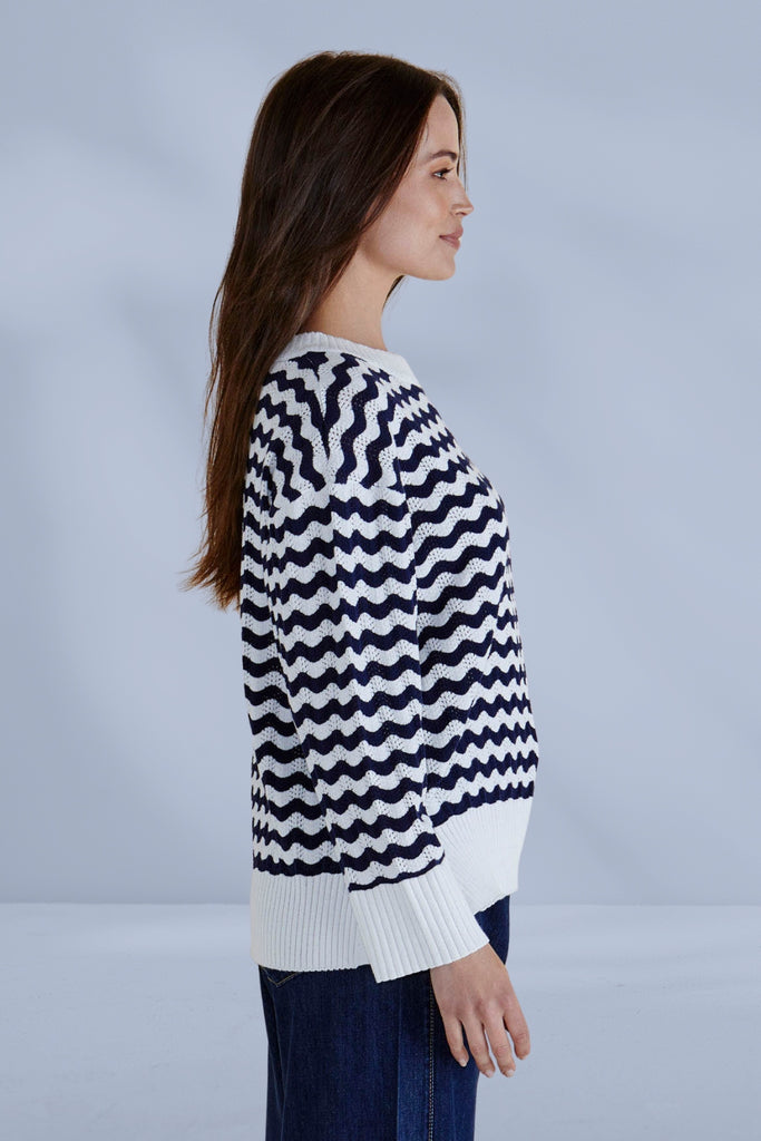 Betty Basics Ember Knit Jumper Navy Wave Stripe From BoxHill