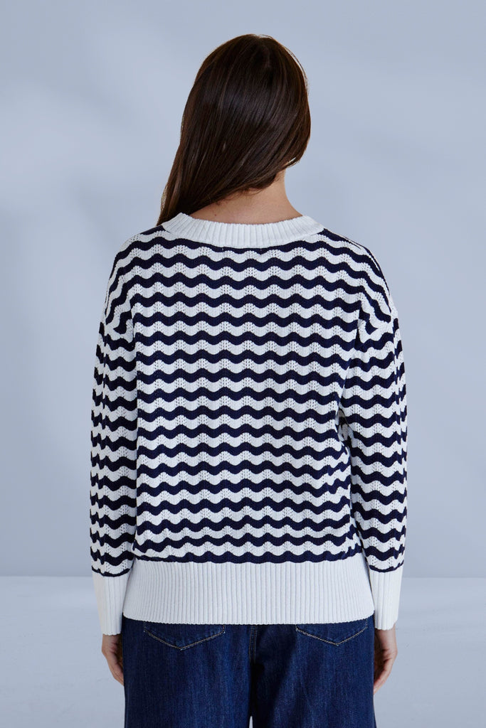 Betty Basics Ember Knit Jumper Navy Wave Stripe From BoxHill
