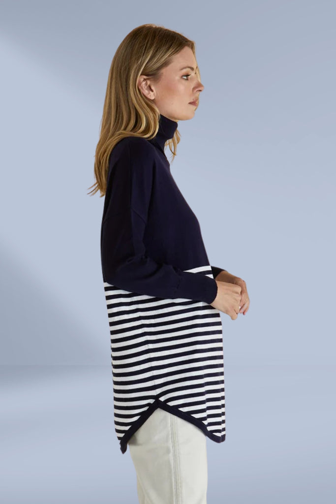 Betty Basics Fleur Roll Neck Jumper Stripe Splice Navy From BoxHill