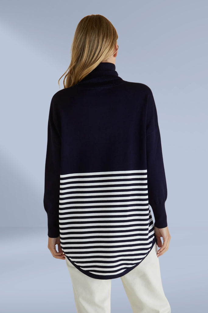 Betty Basics Fleur Roll Neck Jumper Stripe Splice Navy From BoxHill