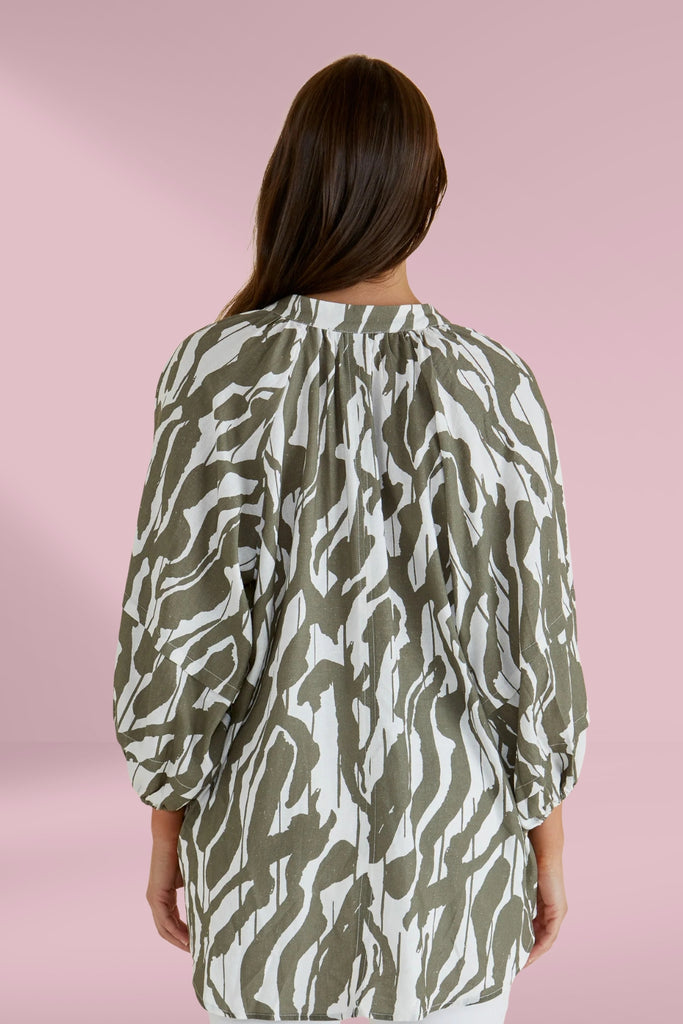 Betty Basics Grazia Blouse Olive Geometric Print From BoxHill