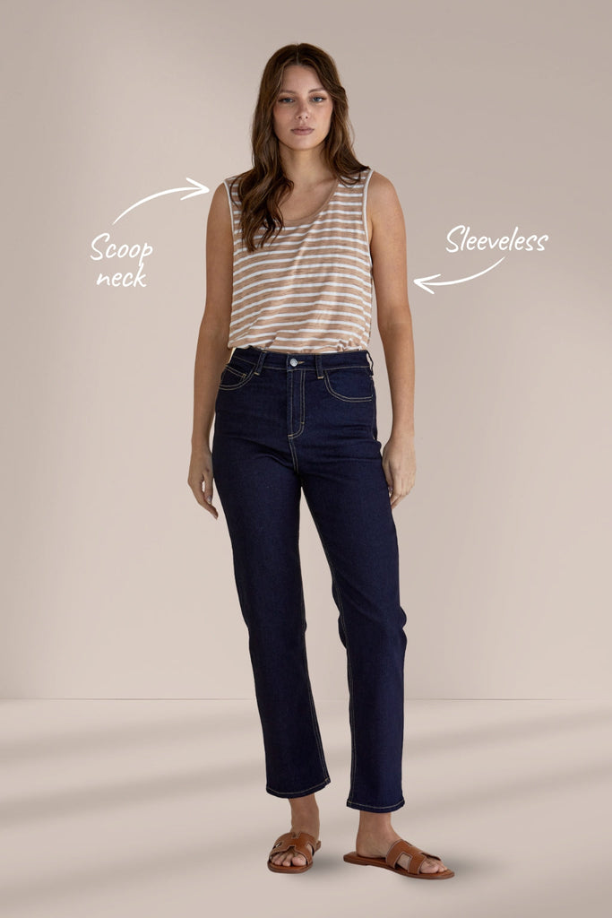 Betty Basics Keira Tank Beige Stripe From BoxHill