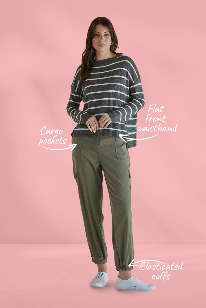 Betty Basics Lacey Lyocell Cargo Joggers Khaki From BoxHill