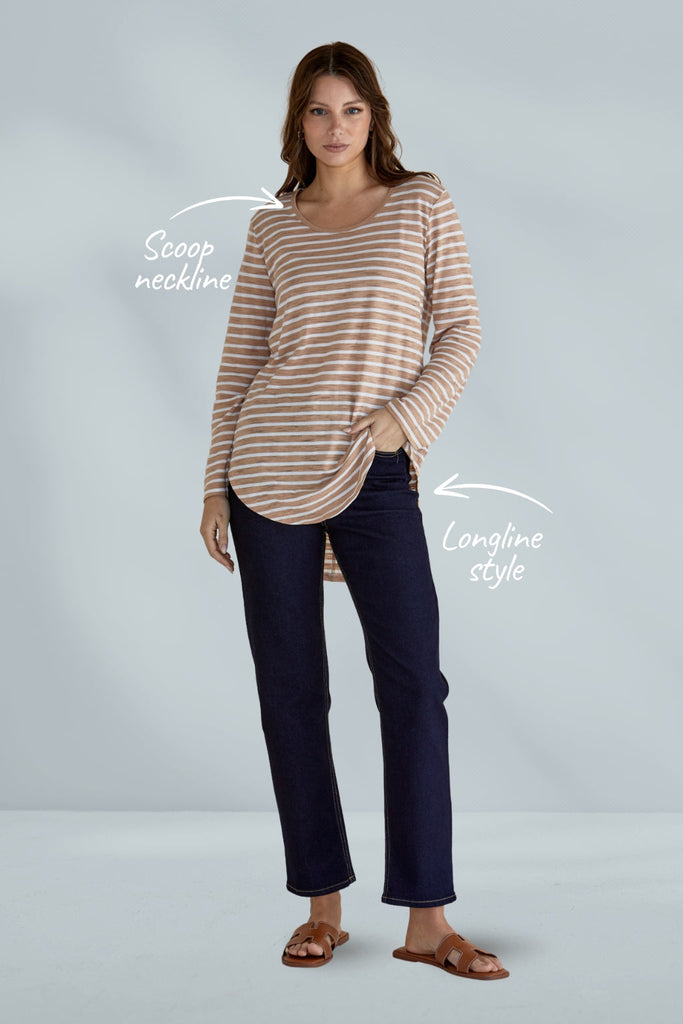 Betty Basics Megan Long Sleeve Top Beige Stripe From BoxHill