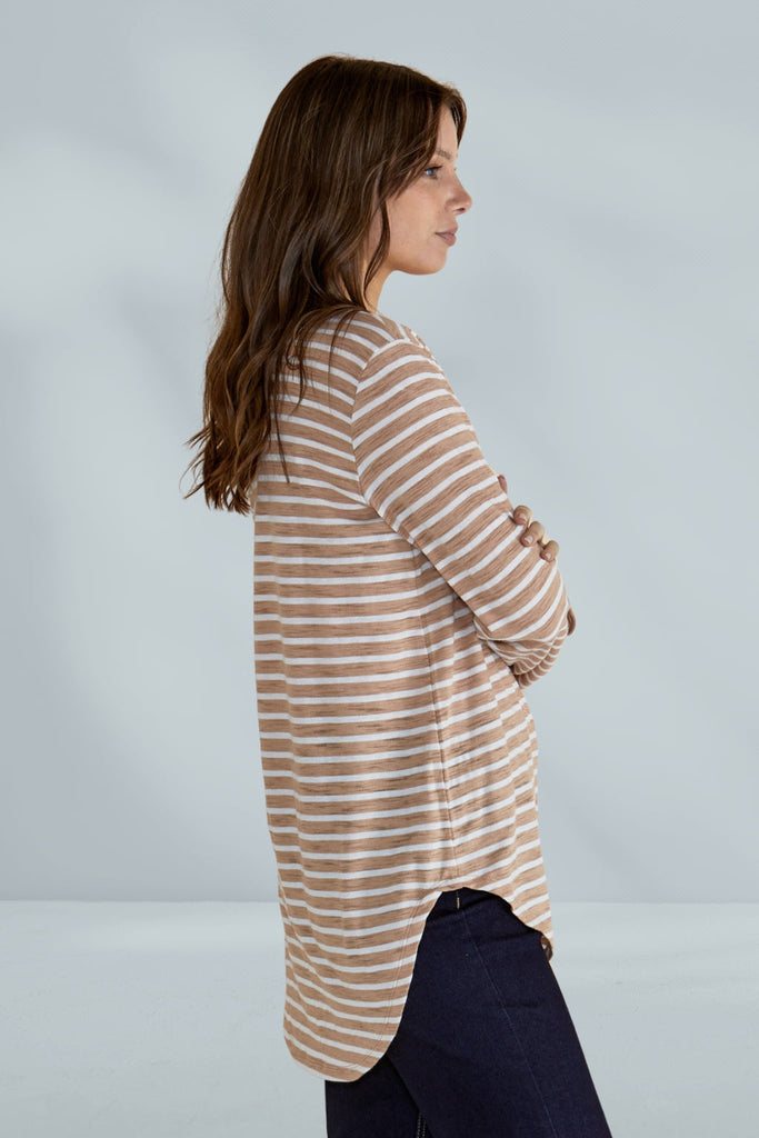 Betty Basics Megan Long Sleeve Top Beige Stripe From BoxHill
