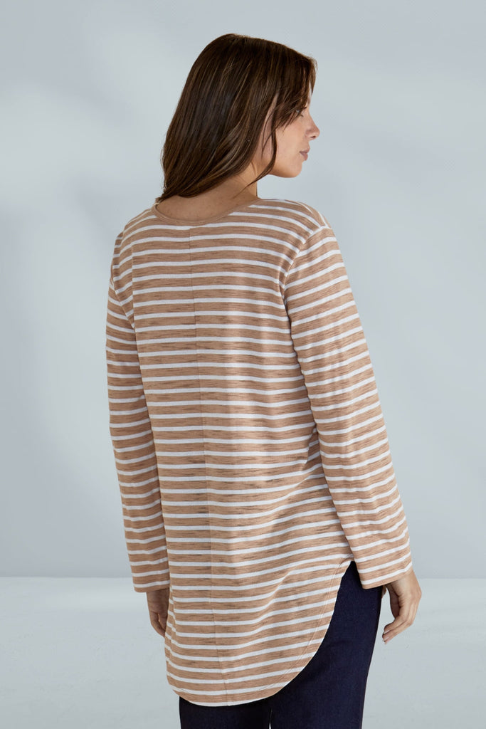 Betty Basics Megan Long Sleeve Top Beige Stripe From BoxHill