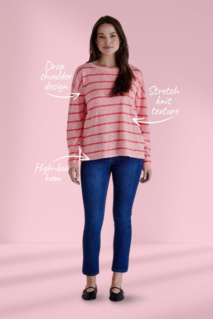 Betty Basics Natasha Knit Top Pink Stripe From BoxHill