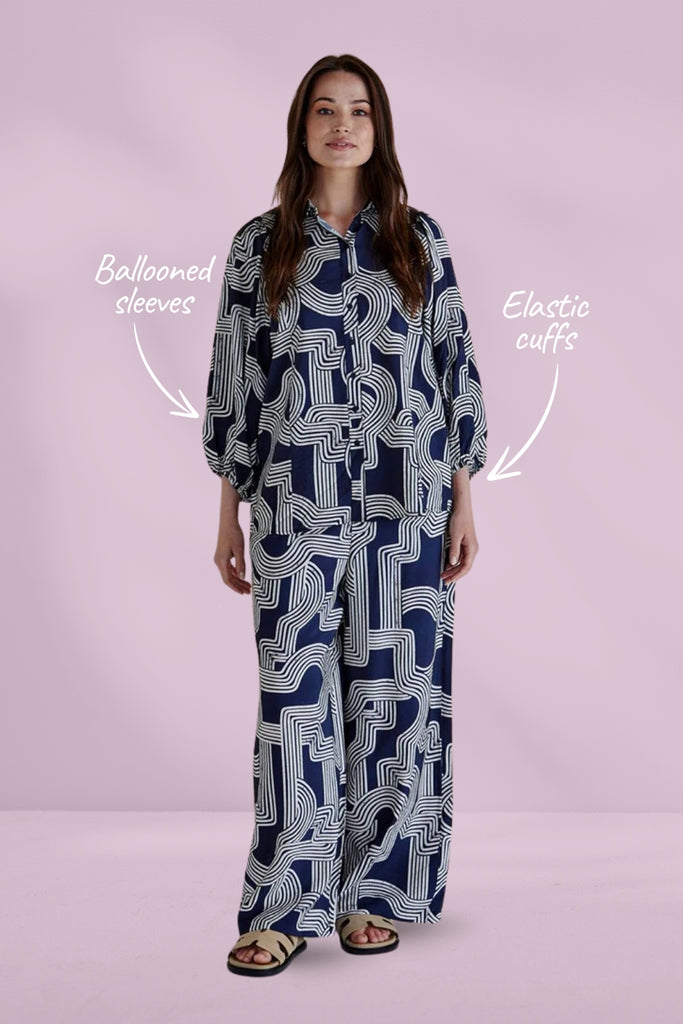 Betty Basics Rosalind Shirt Navy Geo From BoxHill