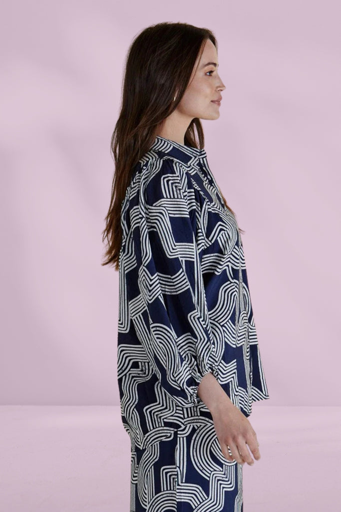 Betty Basics Rosalind Shirt Navy Geo From BoxHill