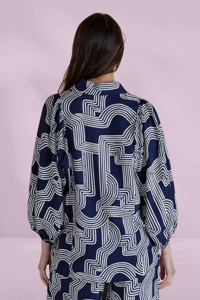 Betty Basics Rosalind Shirt Navy Geo From BoxHill