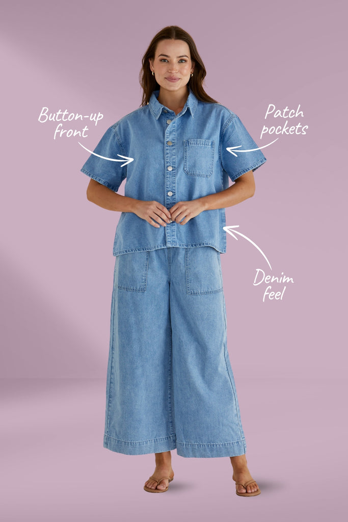 Betty Basics Saffra Short Sleeve Denim Shirt Medium Wash From BoxHill