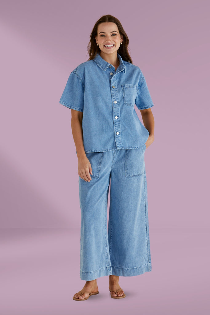 Betty Basics Saffra Short Sleeve Denim Shirt Medium Wash From BoxHill