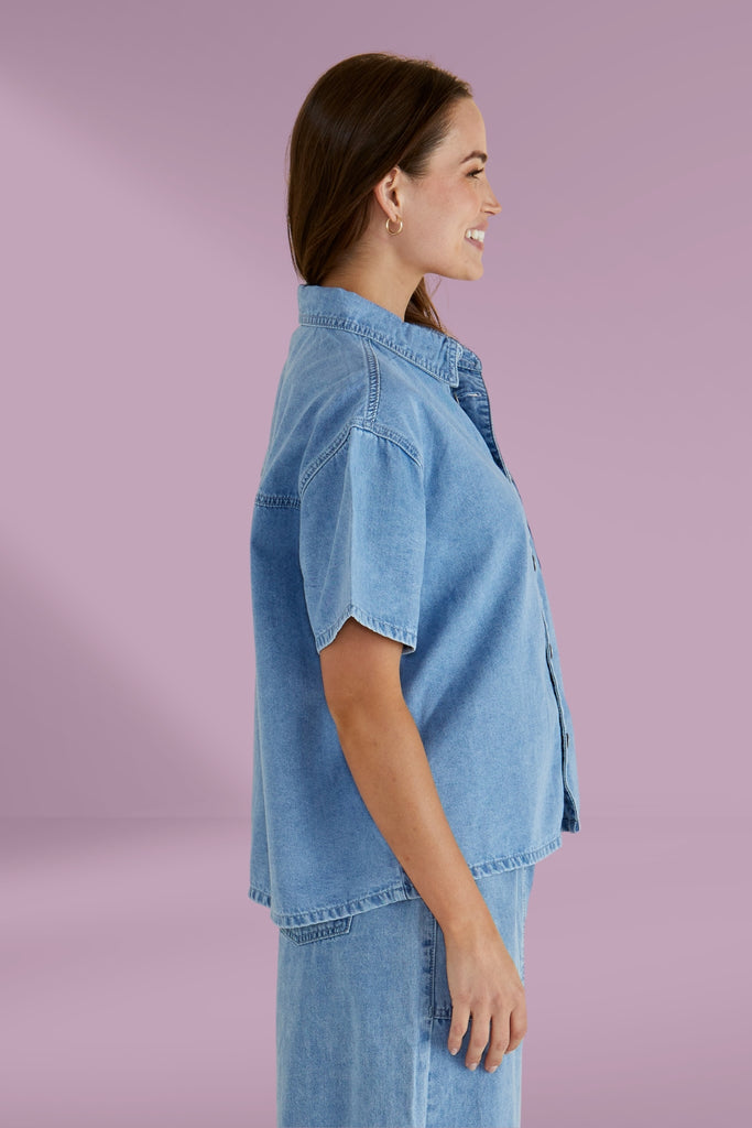 Betty Basics Saffra Short Sleeve Denim Shirt Medium Wash From BoxHill