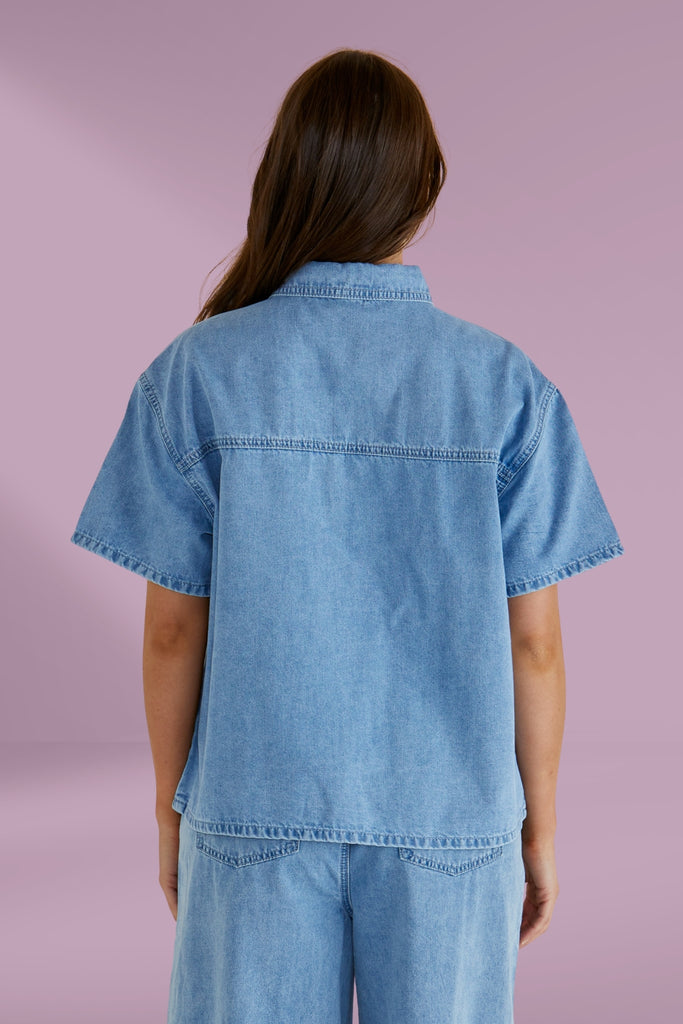 Betty Basics Saffra Short Sleeve Denim Shirt Medium Wash From BoxHill