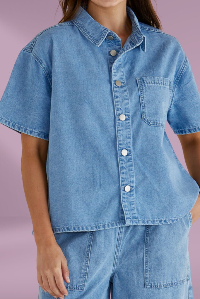 Betty Basics Saffra Short Sleeve Denim Shirt Medium Wash From BoxHill