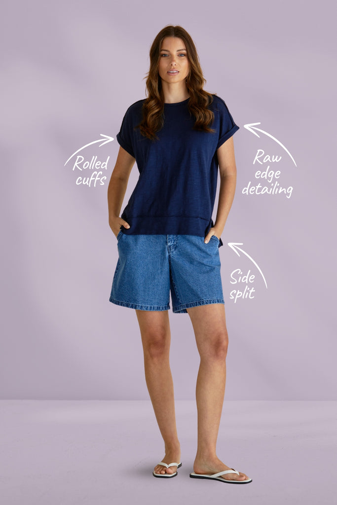 Betty Basics Shirley Short Sleeve Tee Navy From BoxHill