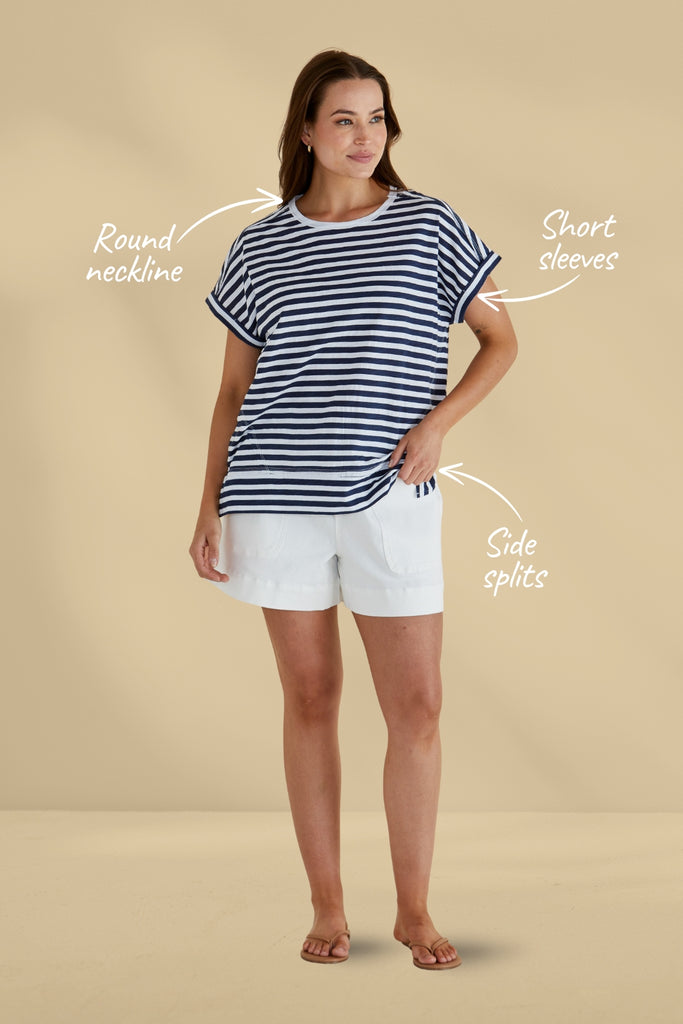 Betty Basics Shirley Short Sleeve Tee Navy Stripe From BoxHill